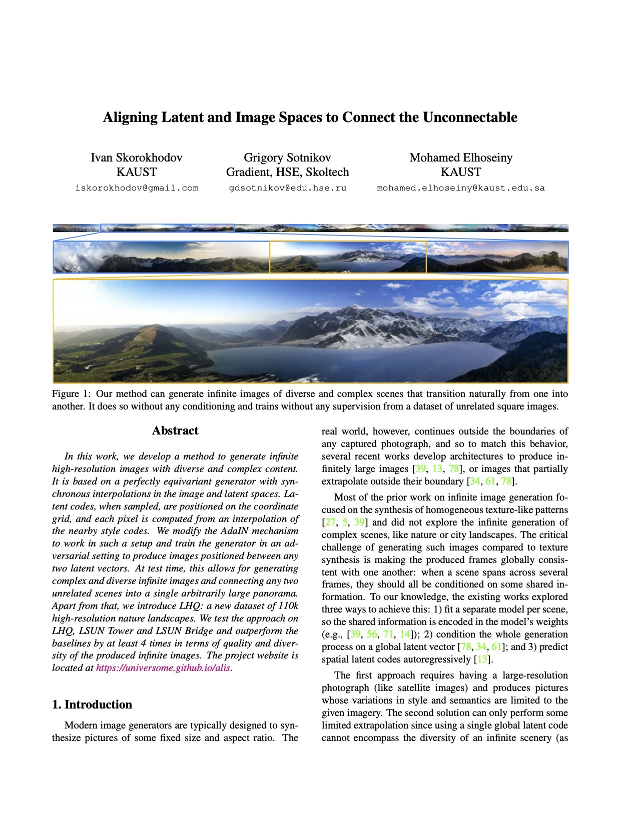 Aligning Latent and Image Spaces to Connect the Unconnectable