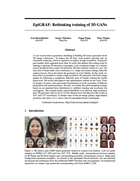 EpiGRAF: Rethinking training of 3D GANs