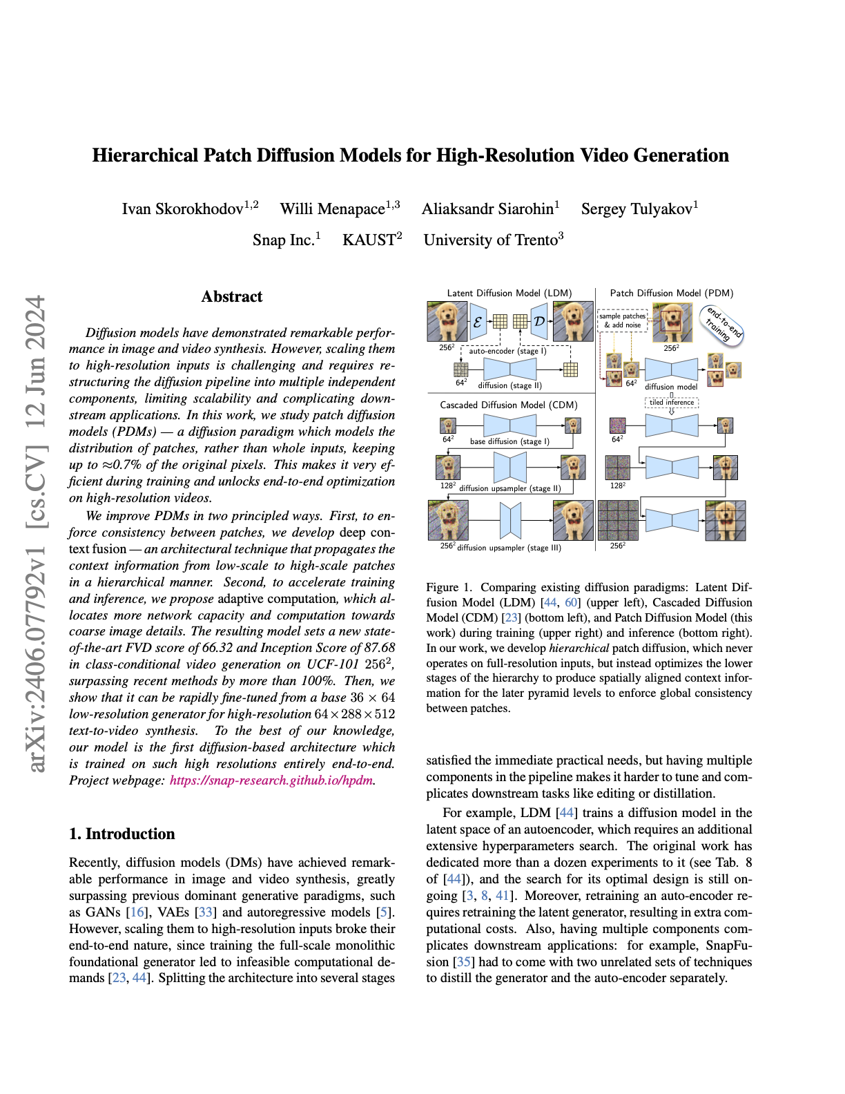 Hierarchical Patch Diffusion Models for High-Resolution Video Generation