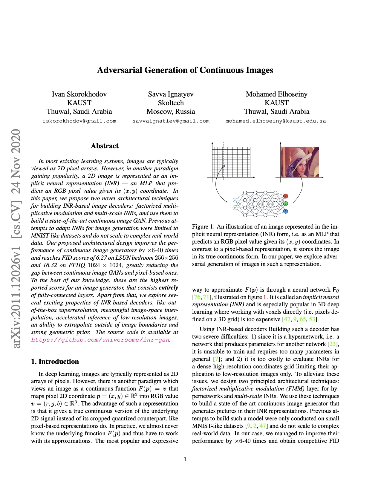 Adversarial Generation of Continuous Images